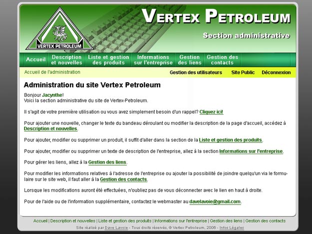 Site web de Vertex Petroleum